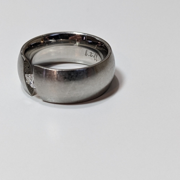 Princess Cut Extra Wide B. Tiff Surgical Stainless Steel Ring - Picture 2 of 8